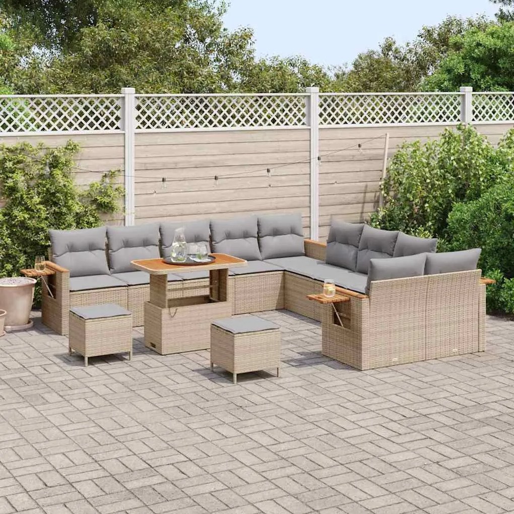 vidaXL Σετ Καναπέ Κήπου με μαξιλάρι 13 pcs Μπεζ Πολυ ράταν