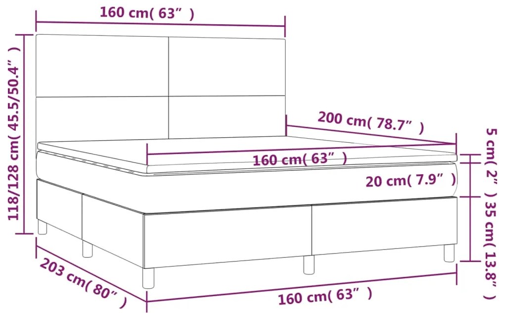 Κρεβάτι Boxspring με Στρώμα &amp; LED Σκ. Μπλε 160x200εκ. Βελούδινο - Μπλε