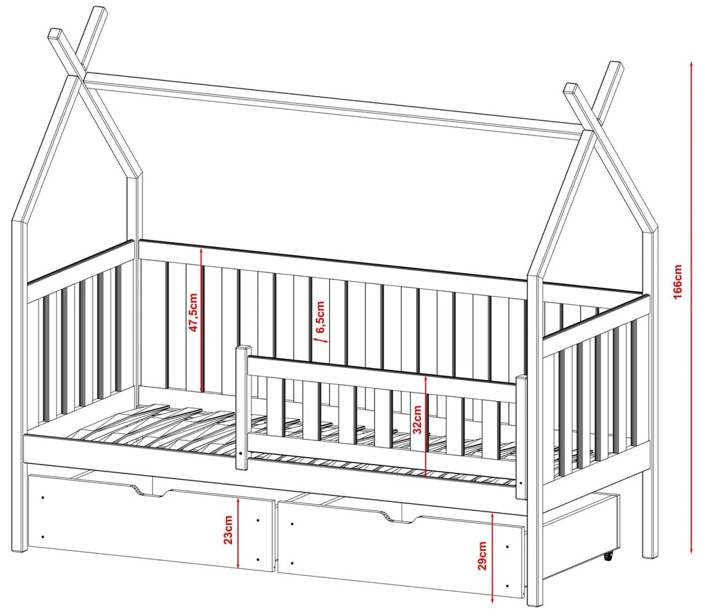 Κρεβάτι  Montessori Tipi Simba με Συρτάρια  από μασίφ ξύλο Graphite  90×200cm (Δώρο 10% Έκπτωση στο Στρώμα)