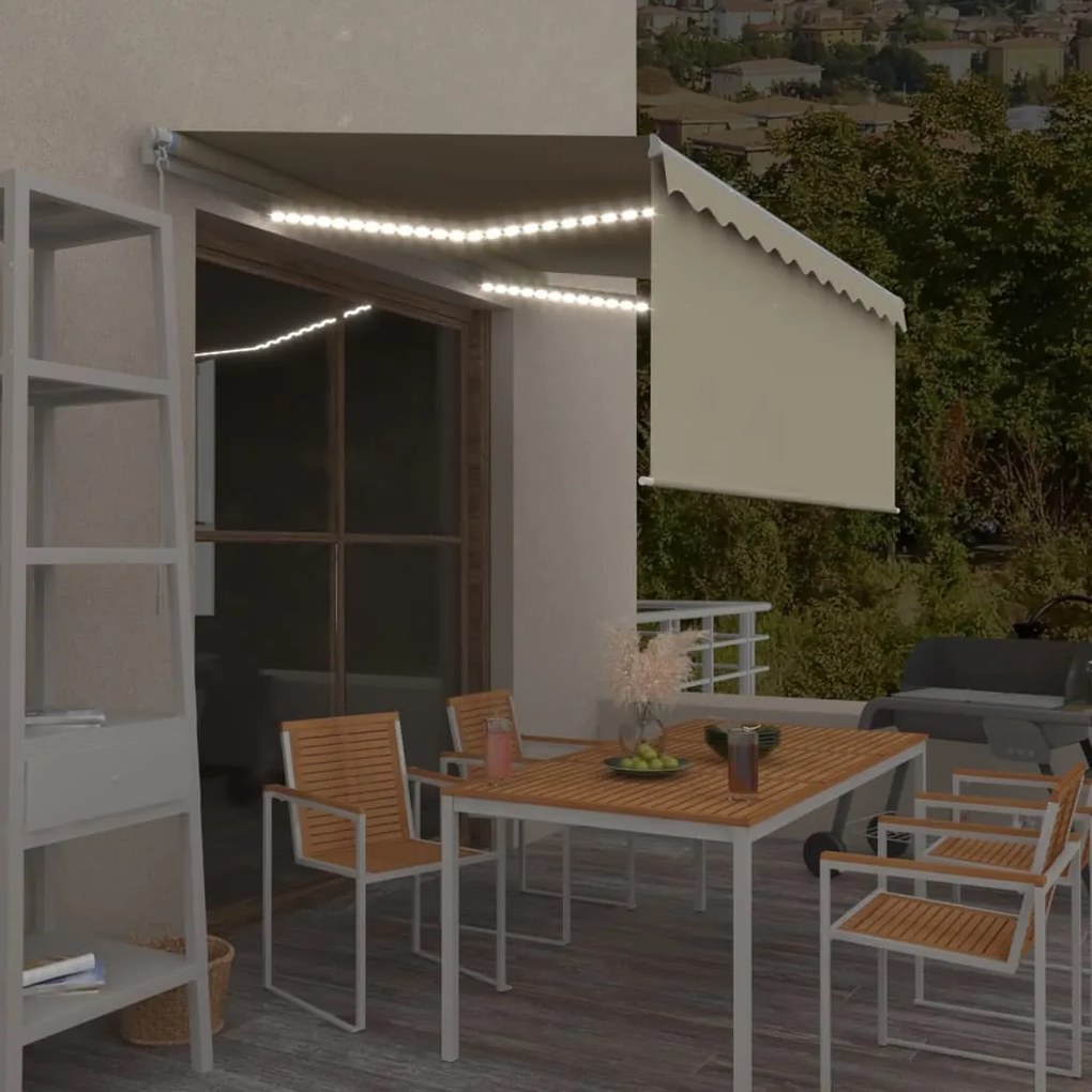 vidaXL Τέντα Συρόμενη Χειροκίνητη με Σκίαστρο & LED Κρεμ 3 x 2,5 μ.