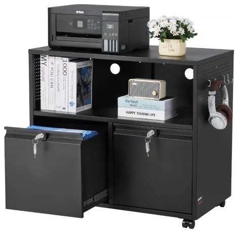 VEVOR 2 Drawers Lateral Metal File Cabinet with Lock and Hanging Rod Black