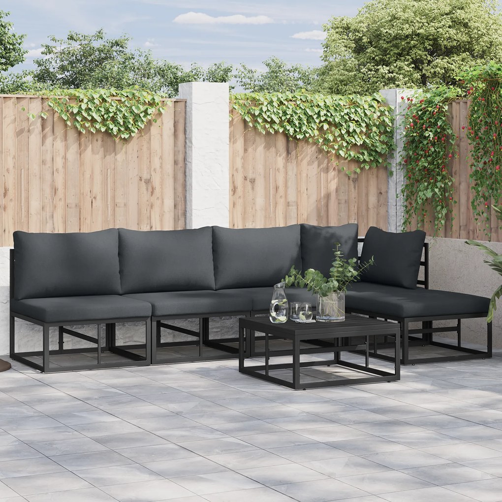 vidaXL Σετ Καναπέ Κήπου 5 pcs Μαύρο 281.5 x 141.5 x 71 εκ. Αλουμίνιο
