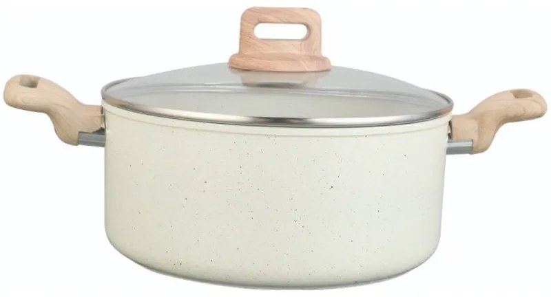 Κατσαρόλα Voltz Nice OV54418E24D, 24x15 cm, 6.5 l, Μαρμάρινο φινίρισμα, Επαγωγή, Κρέμα μελανζέ