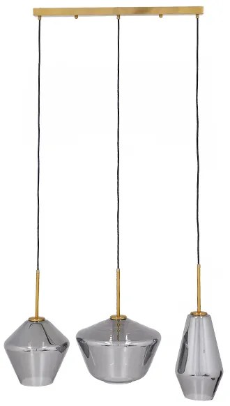 00975 GloboStar®  AMARIS 00975 Μοντέρνο Κρεμαστό Φωτιστικό Ράγα Τρίφωτο 3 x E27 IP20 Χρυσό Μέταλλο με Ασημί Γυαλί - Μ75 x Π30 x Υ30cm