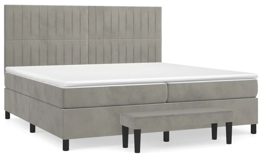 vidaXL Κρεβάτι Boxspring με Στρώμα Ανοιχτό Γκρι 200x200 εκ. Βελούδινο