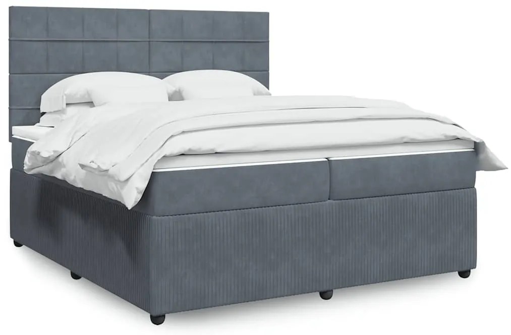 vidaXL Κρεβάτι Boxspring με Στρώμα Σκούρο Γκρι 200x200 εκ. Βελούδινο
