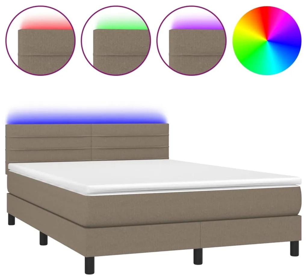 vidaXL Κρεβάτι Boxspring με Στρώμα & LED Taupe 140x200 εκ. Υφασμάτινο