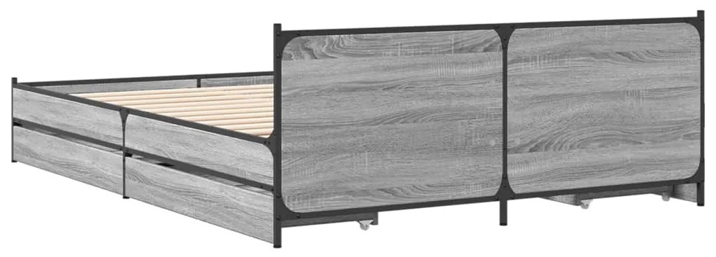 Πλαίσιο Κρεβατιού με συρτάρια Γκρι sonoma 135x190εκ. Επεξ. Ξύλο - Γκρι