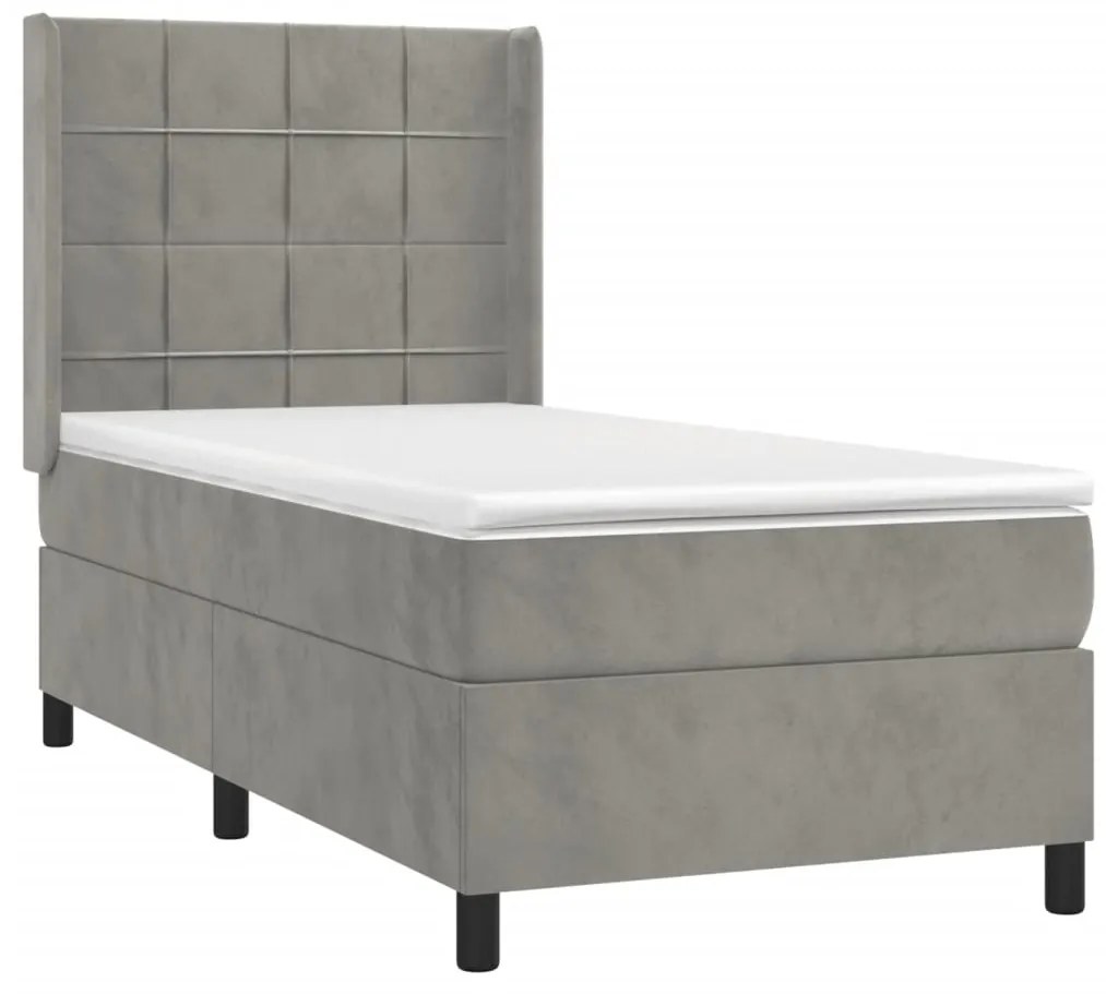 vidaXL Κρεβάτι Boxspring με Στρώμα & LED Αν.Γκρι 80x200 εκ. Βελούδινο