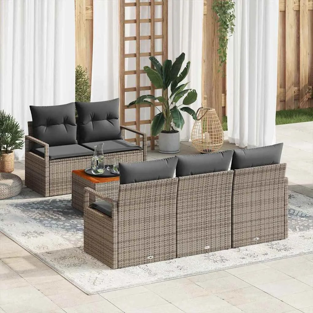 vidaXL Σετ Καναπέ Κήπου με μαξιλάρι 6 pcs Γκρι Πολυ ράταν