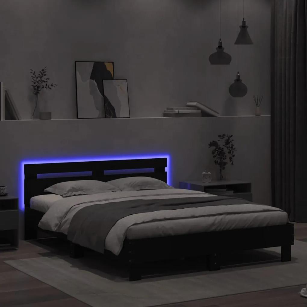 vidaXL Πλαίσιο Κρεβατιού με Κεφαλάρι/LED Μαύρο 150 x 200 εκ