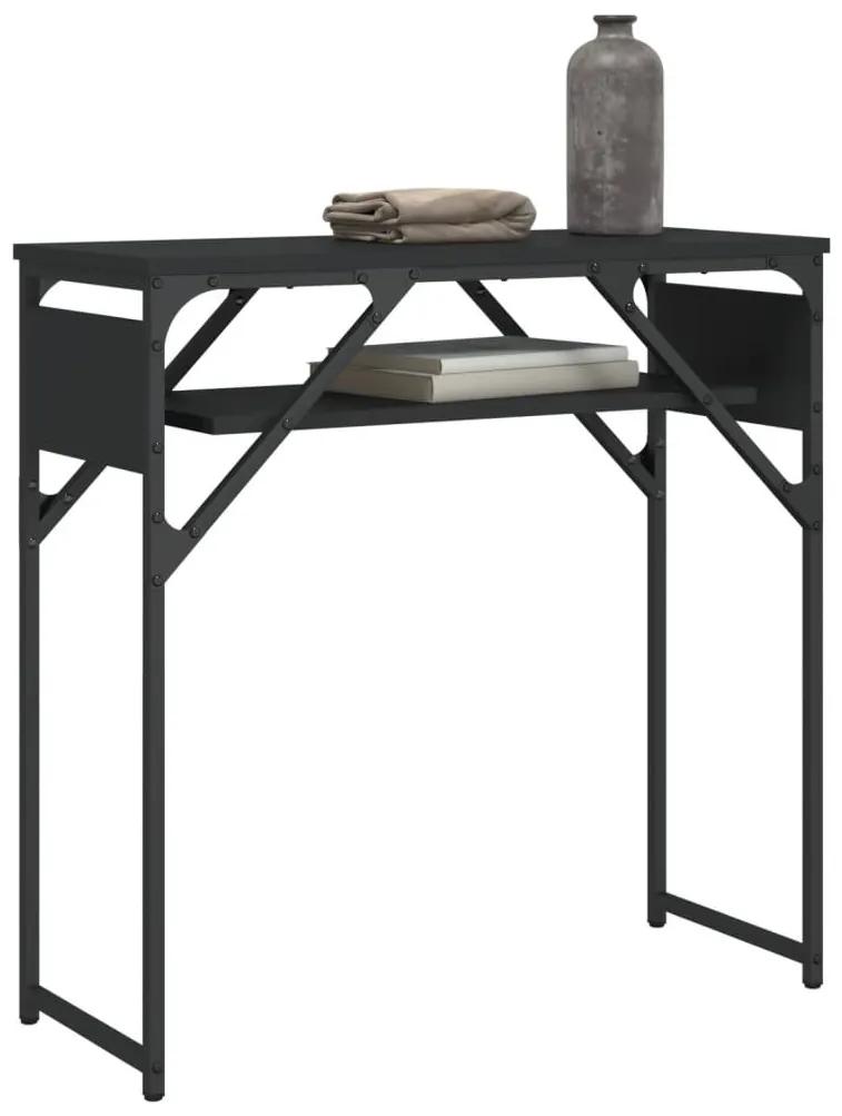 Τραπέζι Κονσόλα με Ράφι Μαύρο 75x30x75 εκ. Επεξεργασμένο Ξύλο - Μαύρο