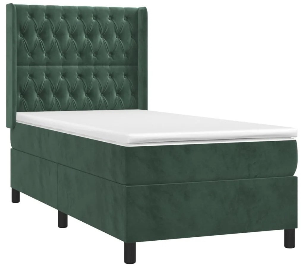 vidaXL Κρεβάτι Boxspring με Στρώμα Σκούρο Πράσινο 80x200 εκ. Βελούδινο