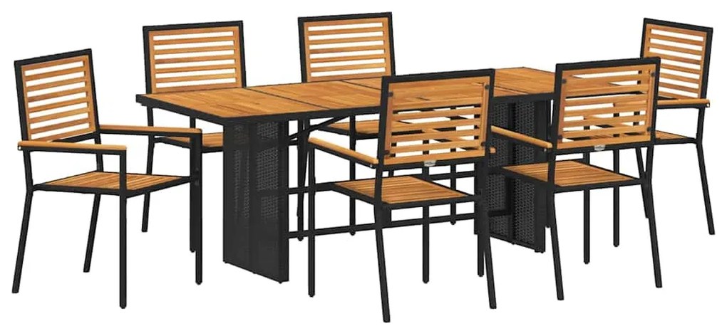 vidaXL Σέτ φαγητού για κήπο 7 pcs Μαύρο και Καφέ συνθετικό ρατάν