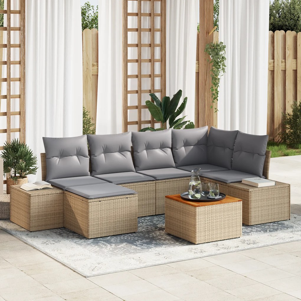 vidaXL Σετ καναπέ κήπου 7 pcs Μπεζ, ανοιχτό γκρι