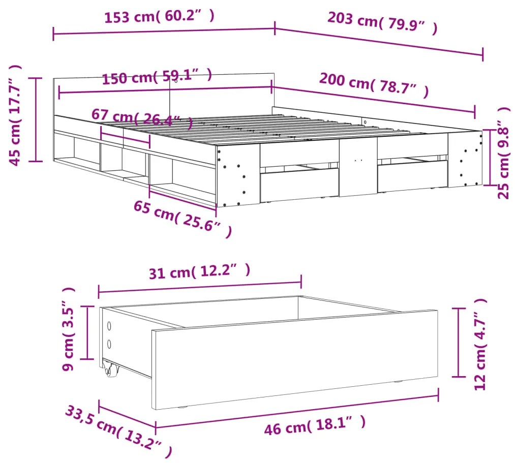 ΠΛΑΙΣΙΟ ΚΡΕΒΑΤΙΟΥ ΜΕ ΣΥΡΤΑΡΙΑ SONOMA ΔΡΥΣ 150X200ΕΚ. ΕΠΕΞ. ΞΥΛΟ 3280743