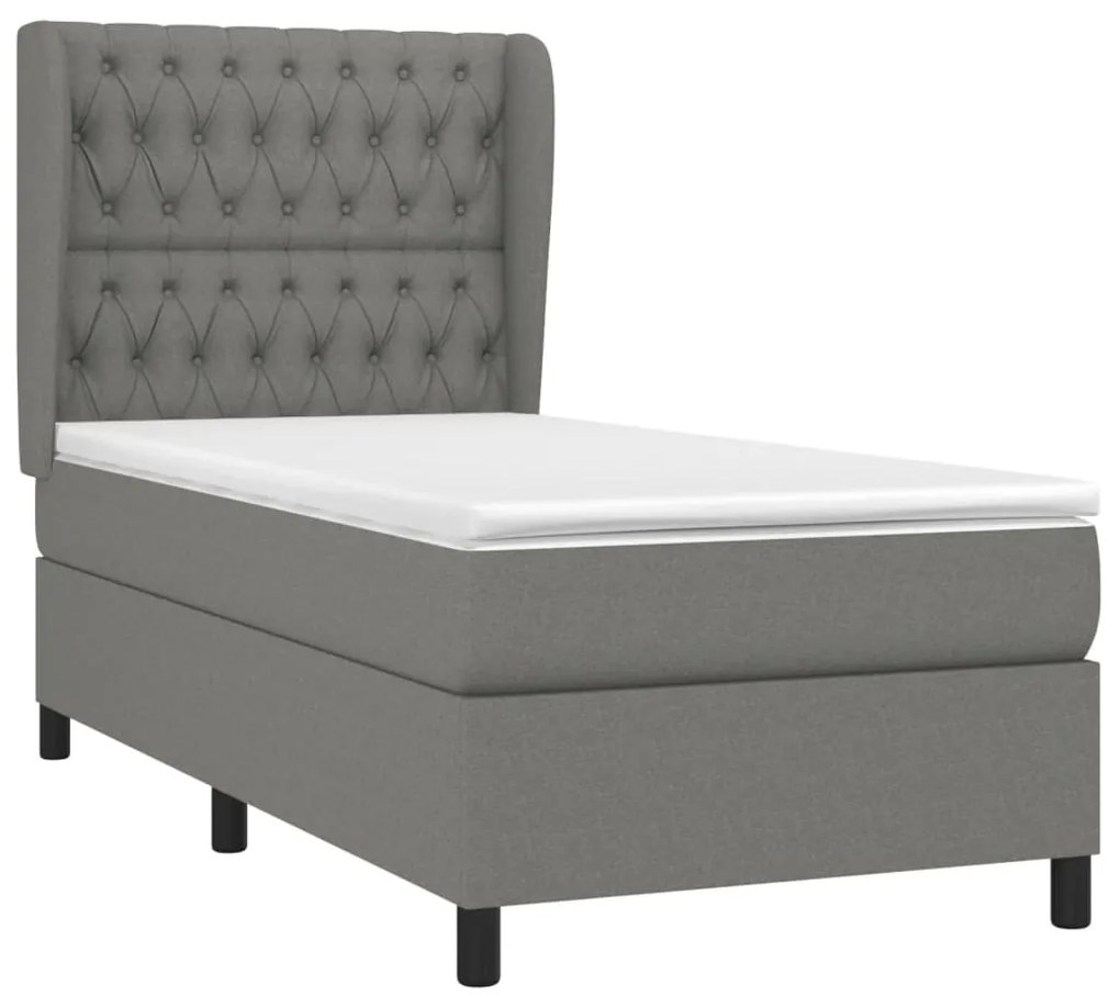 vidaXL Κρεβάτι Boxspring με Στρώμα Σκούρο Γκρι 100x200 εκ. Υφασμάτινο