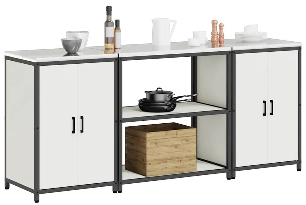 vidaXL Σετ Αποθήκευσης Κουζίνας 3 pcs Λευκό Ψυχρής έλασης χάλυβας