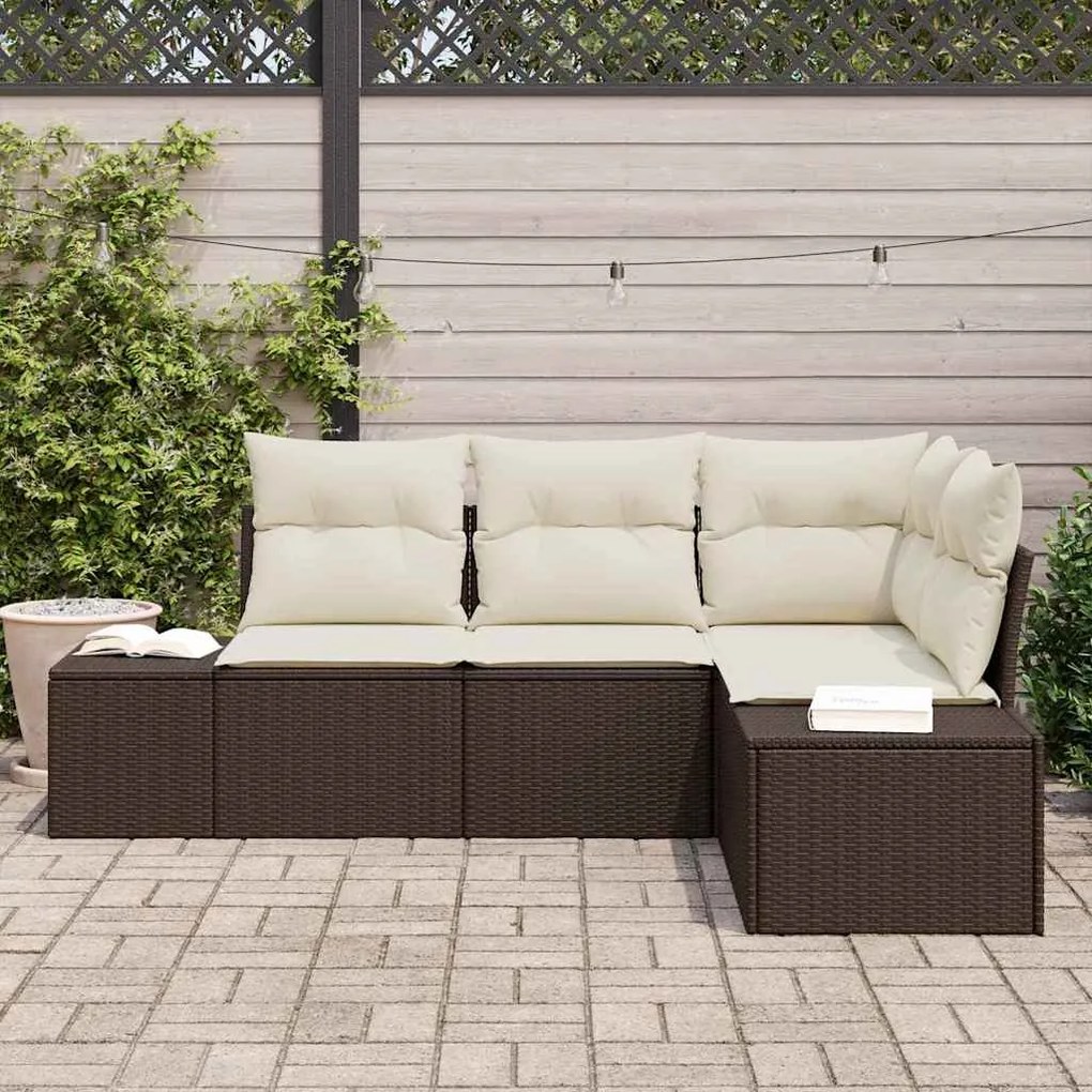 vidaXL Σετ Καναπέ Κήπου 4 pcs Καφέ Πολυ ράταν