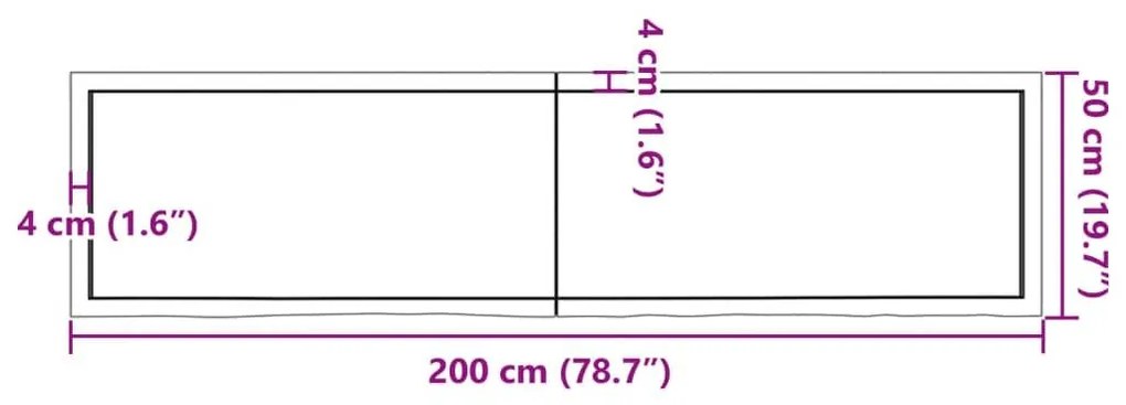 Ράφι Τοίχου Ανοιχτό Καφέ 200x50x(2-4)εκ. Επεξ. Μασίφ Ξύλο Δρυός - Καφέ