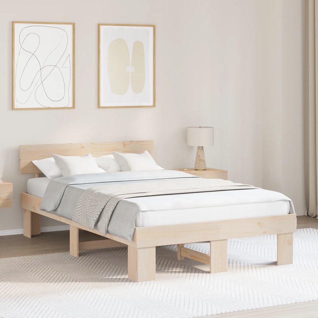vidaXL Σκελετός Κρεβατιού Καφέ 140 x 190 cm Συμπαγές ξύλο πεύκου