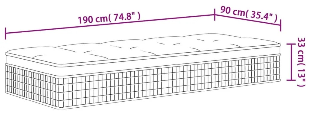 Στρώμα με Pocket Springs Medium Plus 90x190 εκ. Μονό - Λευκό