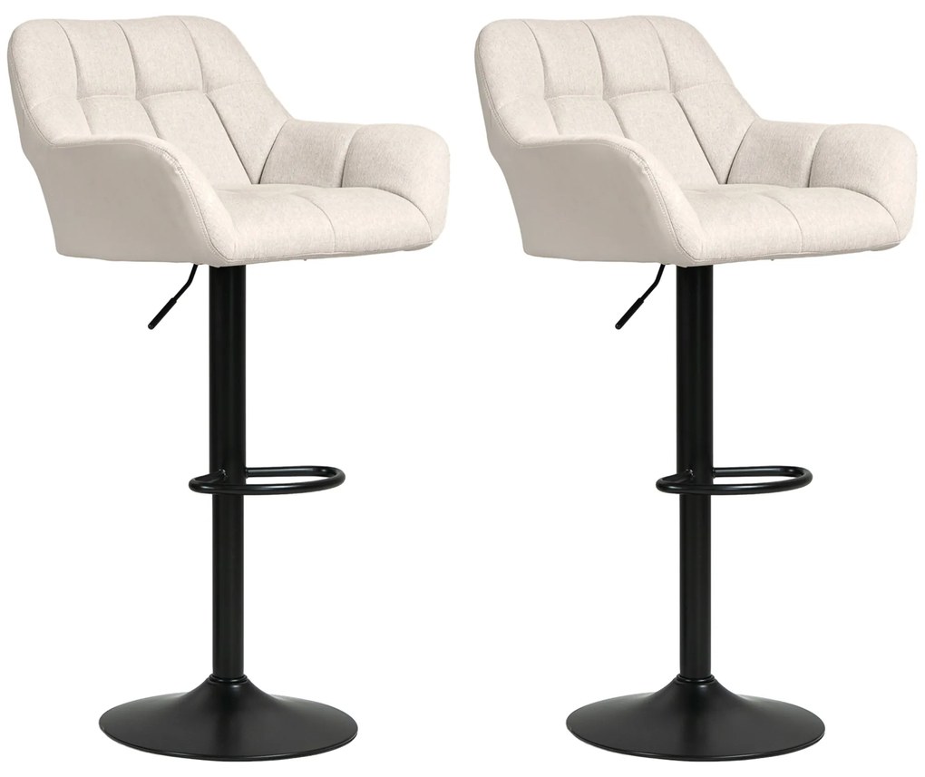 HOMCOM Σκαμπό μπαρ Σετ 2 τεμαχίων Ρετρό σχεδιασμός ρυθμιζόμενο ύψος δερματίνη όψη λινό Κρεμ + Μαύρο