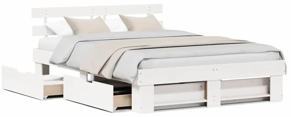 vidaXL Σκελετός Κρεβατιού Λευκό 150 x 200 cm Μασίφ ξύλο πεύκου