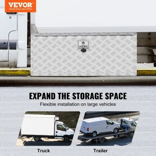 VEVOR Underbody Truck Box, 36&quot;×14&quot;×16&quot; Pickup Storage Box, Heavy Duty Aluminum Diamond Plate Tool Box with Lock and Keys, Waterproof Trailer Storage Box with T-Handle Latch for Truck, Van, Trailer