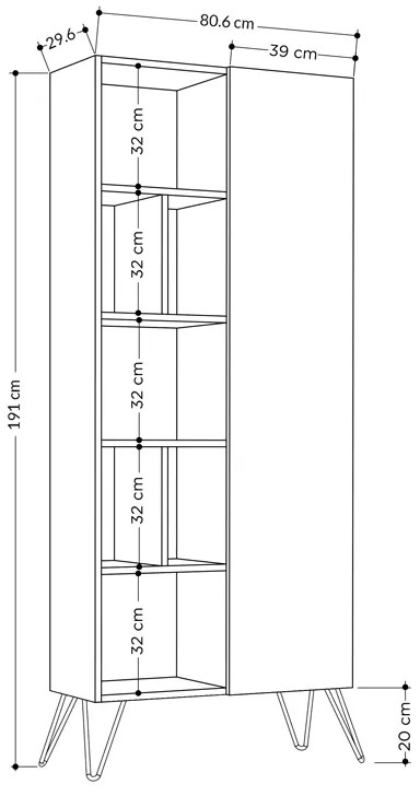 Βιβλιοθήκη Jedda Megapap χρώμα λευκό - sapphire oak 80,6x29,6x191εκ.
