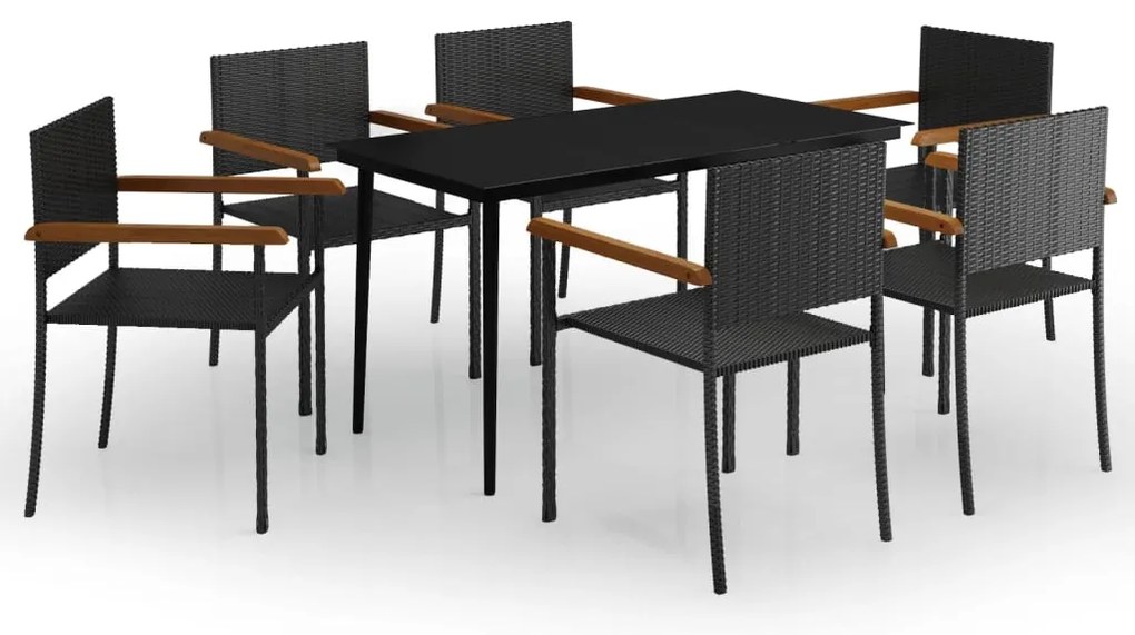 vidaXL Σετ Τραπεζαρίας Κήπου 7 Τεμαχίων Μαύρο