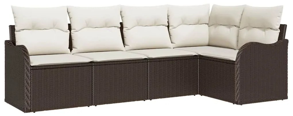 vidaXL Σετ Καναπέ Κήπου με μαξιλάρι 5 pcs Καφέ Πολυ ράταν