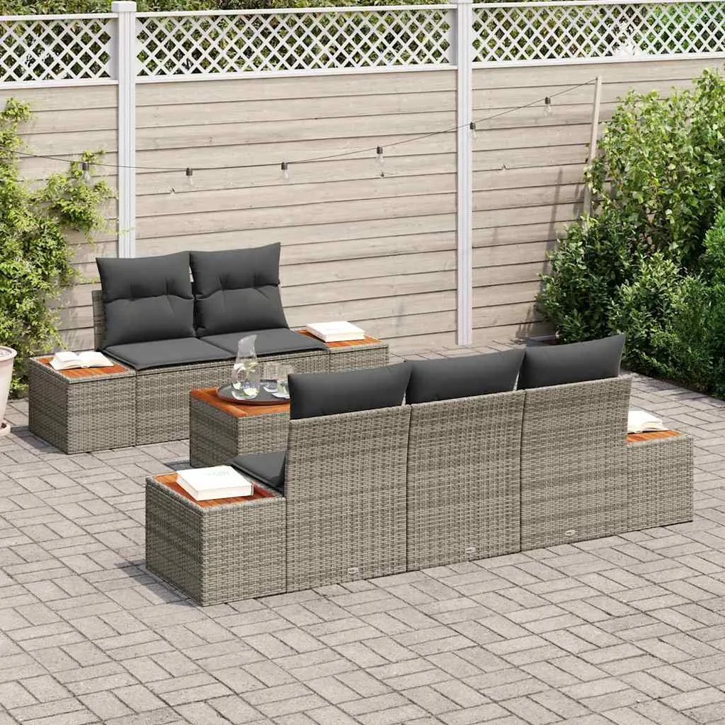 vidaXL Σετ Καναπέ Κήπου με μαξιλάρι 6 pcs Γκρι Πολυ ράταν