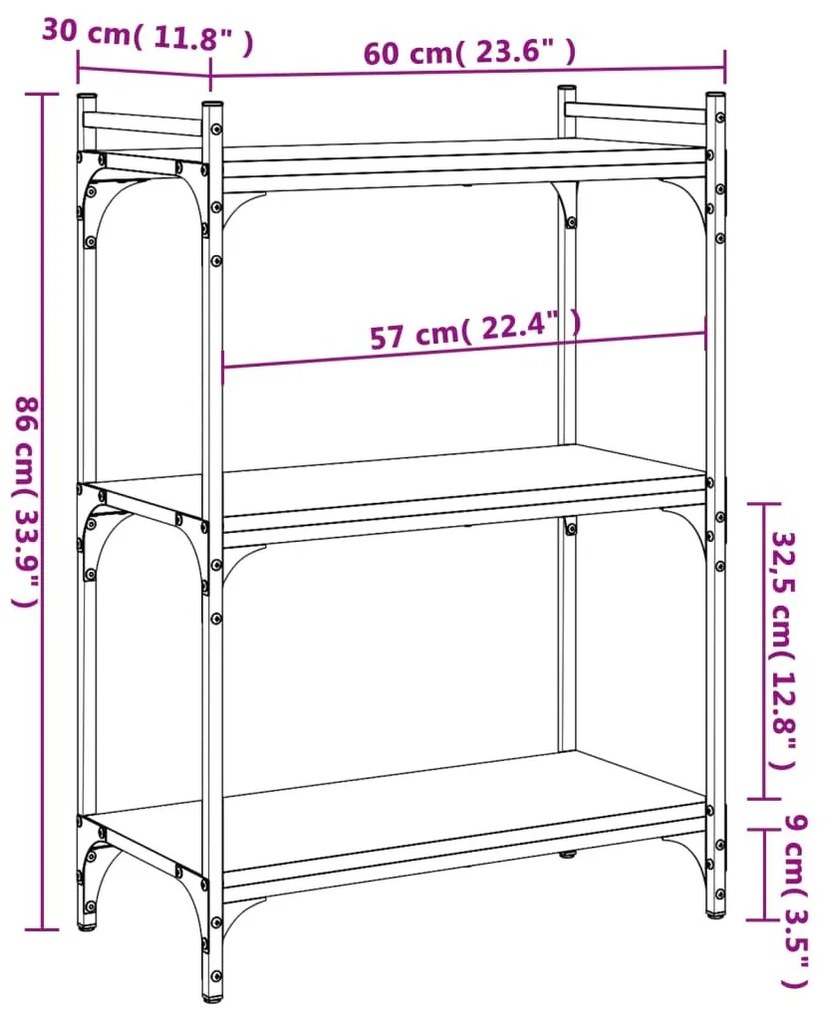 Βιβλιοθήκη 3 Επιπέδων Καφέ Δρυς 60 x 30 x 86 εκ. Επεξεργ. Ξύλο - Καφέ