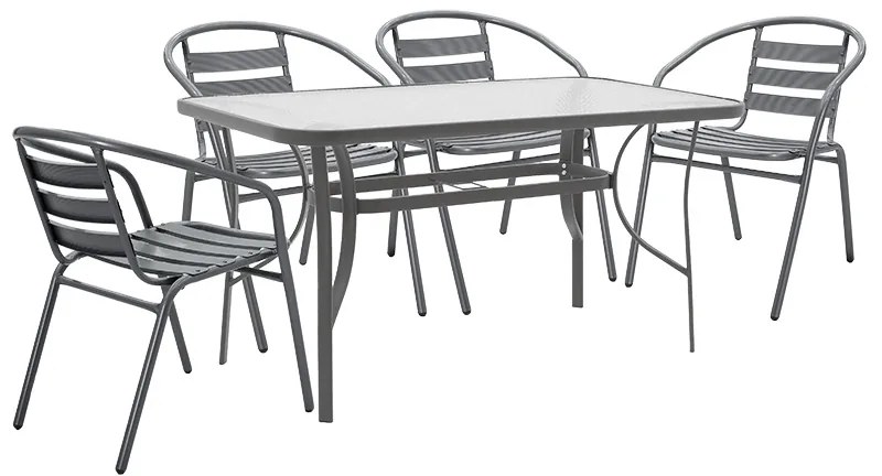 Τραπεζαρία Ensure-Tade pakoworld σετ 5τεμ μέταλλο-γυαλί σε ανθρακί απόχρωση 140x80x70εκ