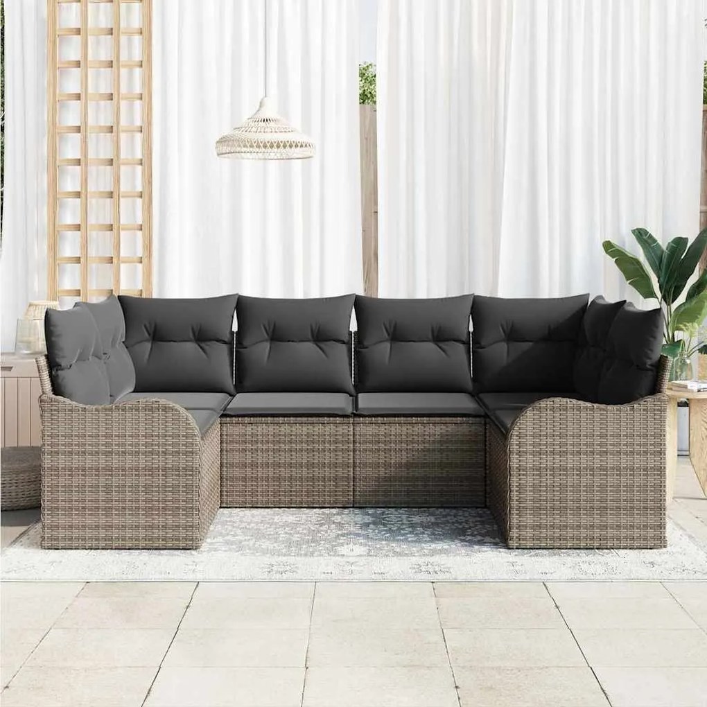 vidaXL Σετ Καναπέ Κήπου με μαξιλάρι 6 pcs Γκρι Πολυ ράταν
