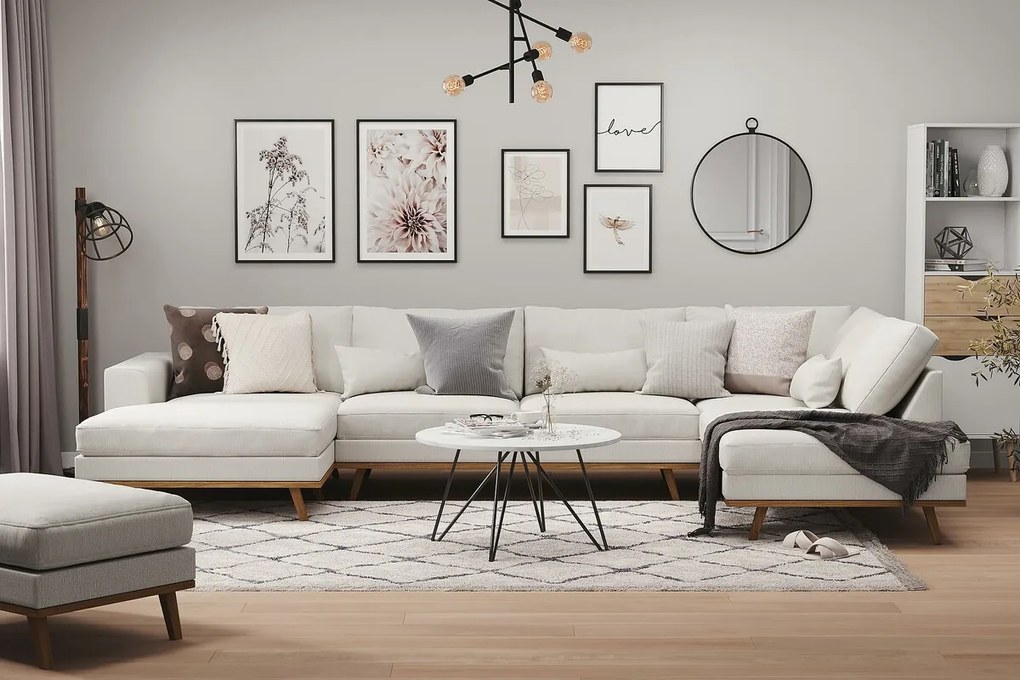 Γωνιακός Καναπές Seattle K101, Κρεμ, 351x202x85cm, Πόδια: Ξύλο, Ξύλο: Πεύκο | Epipla1.gr