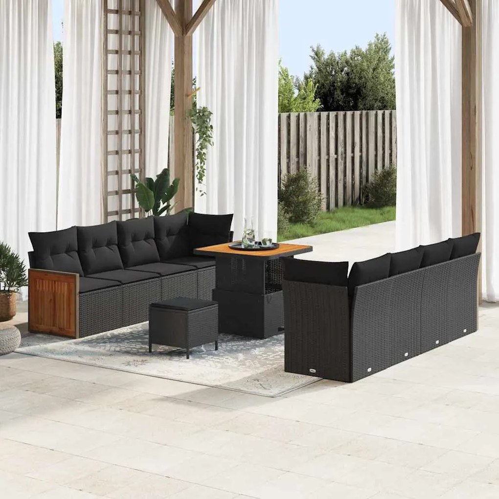 vidaXL Σετ Καναπέ Κήπου με μαξιλάρι 11 pcs Μαύρο 80 x 80 x 71 cm