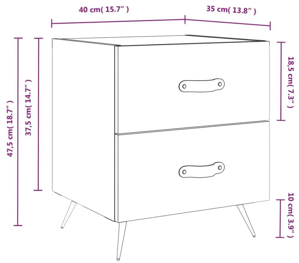 Κομοδίνο Γυαλιστερό Λευκό 40 x 35 x 47,5 εκ. Επεξεργασμένο Ξύλο - Λευκό