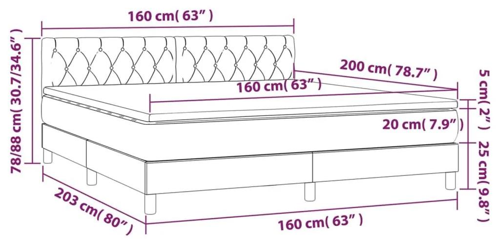 Κρεβάτι Boxspring με Στρώμα &amp; LED Σκ.Γκρι 160x200 εκ Υφασμάτινο - Γκρι