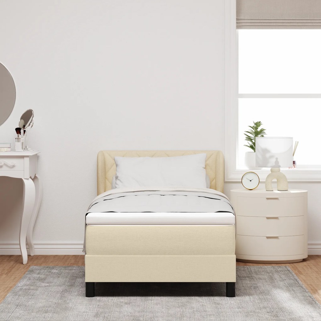 vidaXL Κρεβάτι Box Spring με Στρώμα Κρέμ 100x200 εκ Υφάσματος