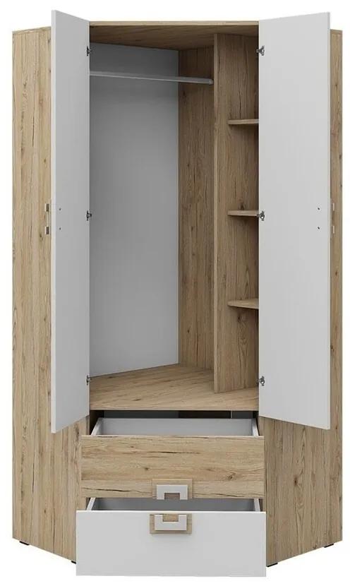 Παιδικό δωμάτιο Akron F106, 328 kg, Άσπρο, Τυρκουάζ, Ελαφριά δρυς, Πλαστικοποιημένη μοριοσανίδα, Πόρτες ντουλάπας: Με μεντεσέδες, Ανοιχτό καφέ