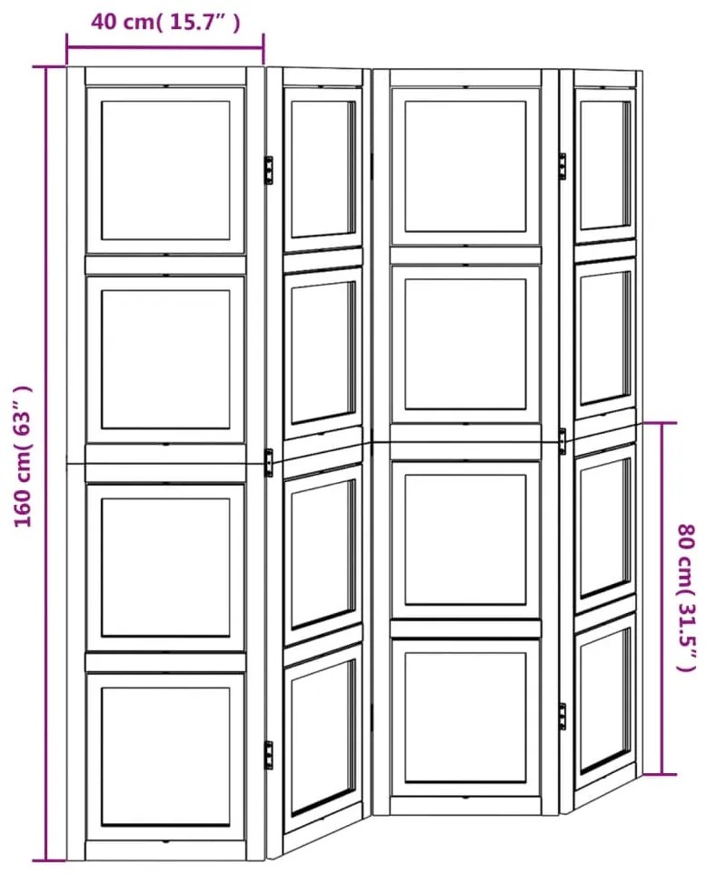 Διαχωριστικό Χώρου με 4 Πάνελ Λευκό από Μασίφ Ξύλο Παυλώνιας - Λευκό