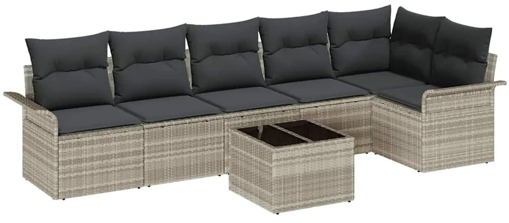 vidaXL Σετ Καναπέ Κήπου με μαξιλάρι 7 pcs Ανοιχτό γκρι Πολυ ράταν