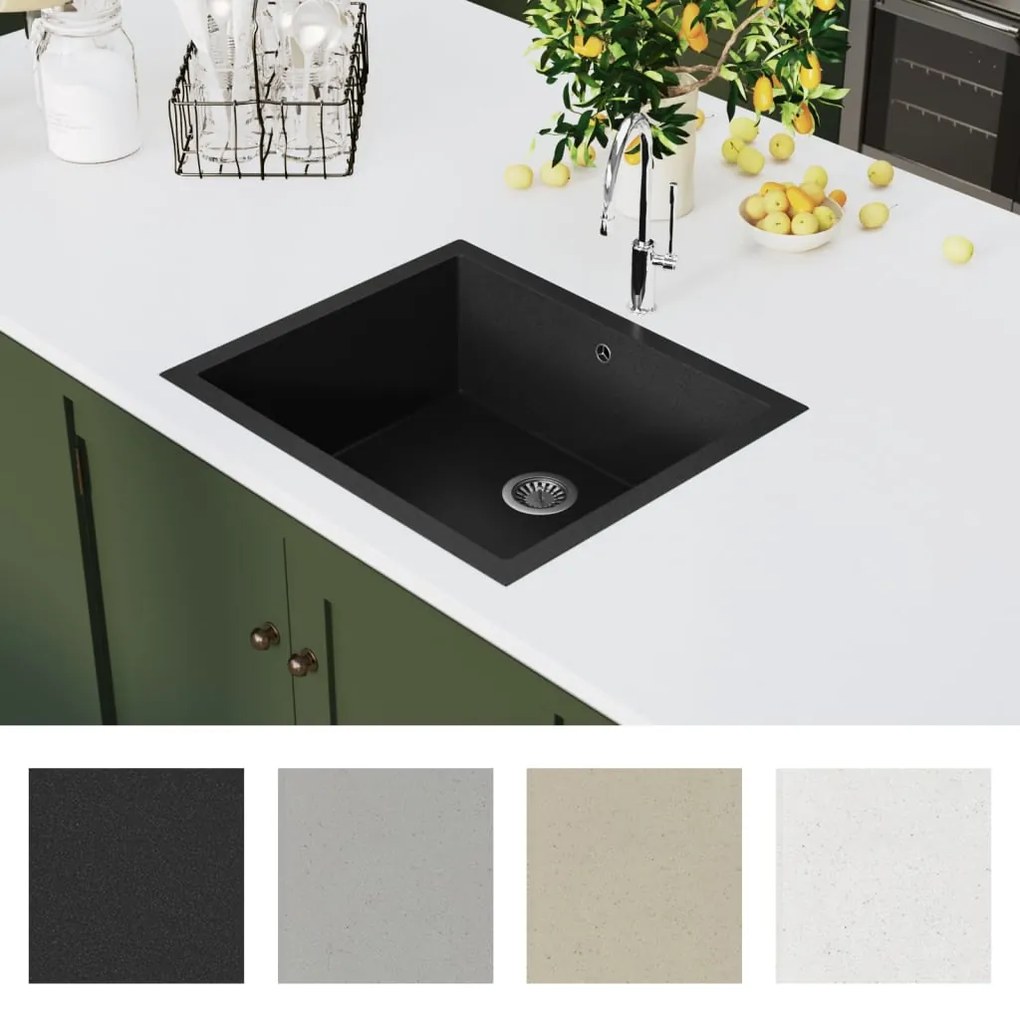 vidaXL Νεροχύτης με Οπή Υπερχείλισης Μαύρος Γρανιτένιος