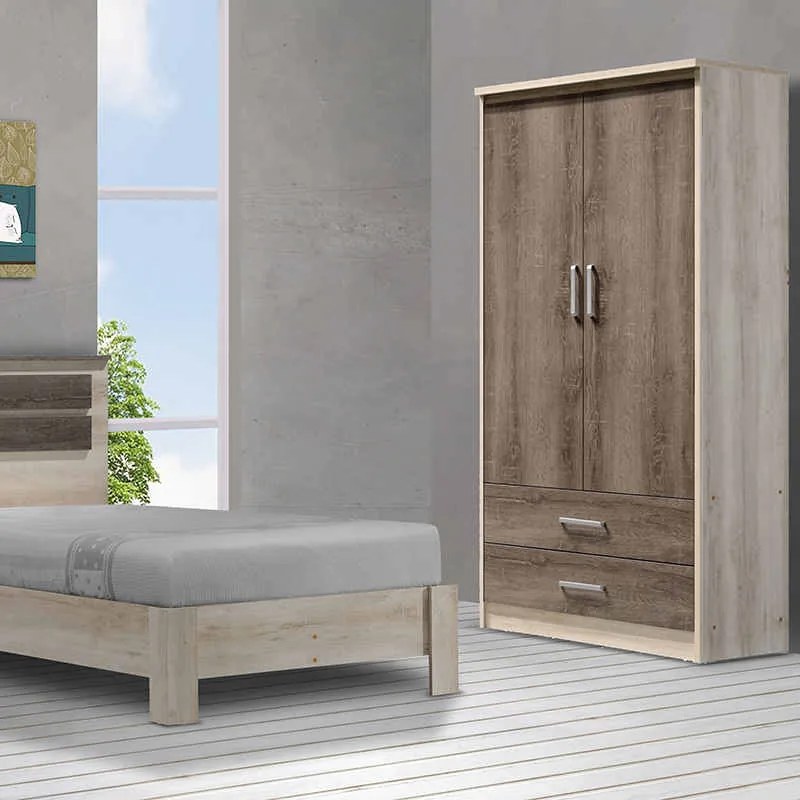 Ντουλάπα ρούχων δίφυλλη OLYMPUS pakoworld χρώμα castillo-toro 81x57x183εκ