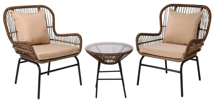 SALSA MAX Set Κήπου - Βεράντας Μέταλλο Βαφή Μαύρο, Wicker Φυσικό: Τραπεζάκι+2 Πολυθρόνες