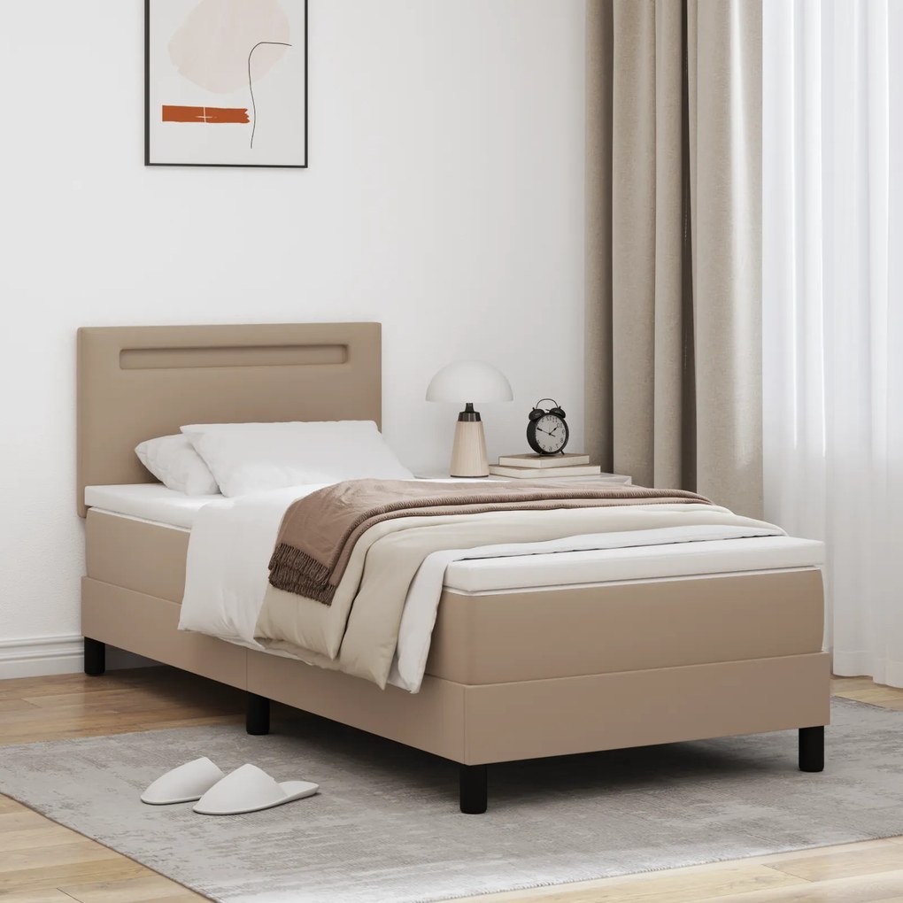 vidaXL Κρεβάτι Box Spring με Στρώμα σε Καπουτσίνο, 100 x 200 εκ, Ψεύτικο Δέρμα
