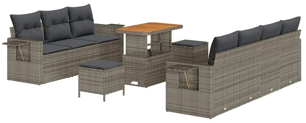vidaXL Σετ Καναπέ Κήπου με μαξιλάρι 10 pcs Γκρι 90 x 55 x 71 cm