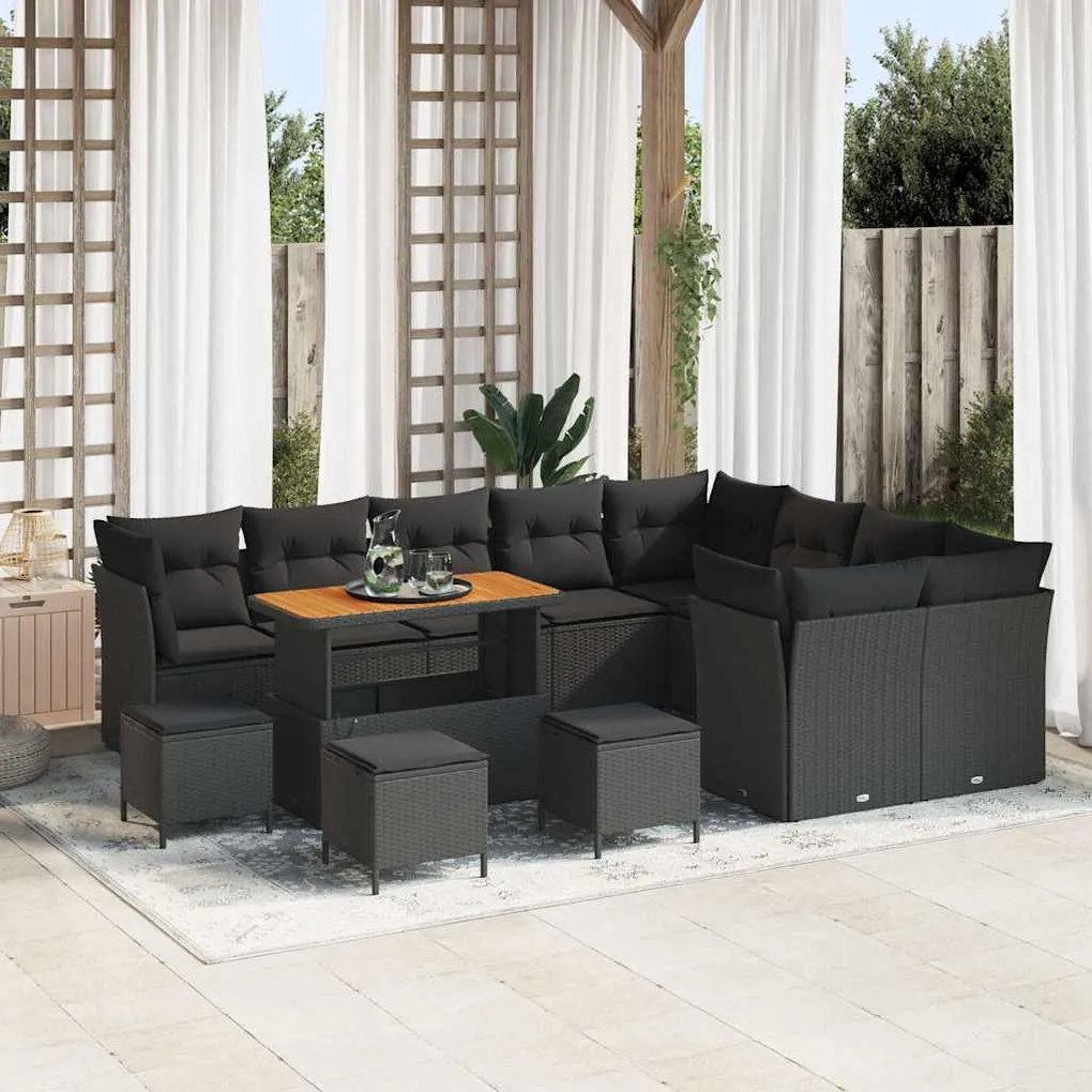 vidaXL Σετ Καναπέ Κήπου 13 pcs Μαύρο συνθετικό ρατάν